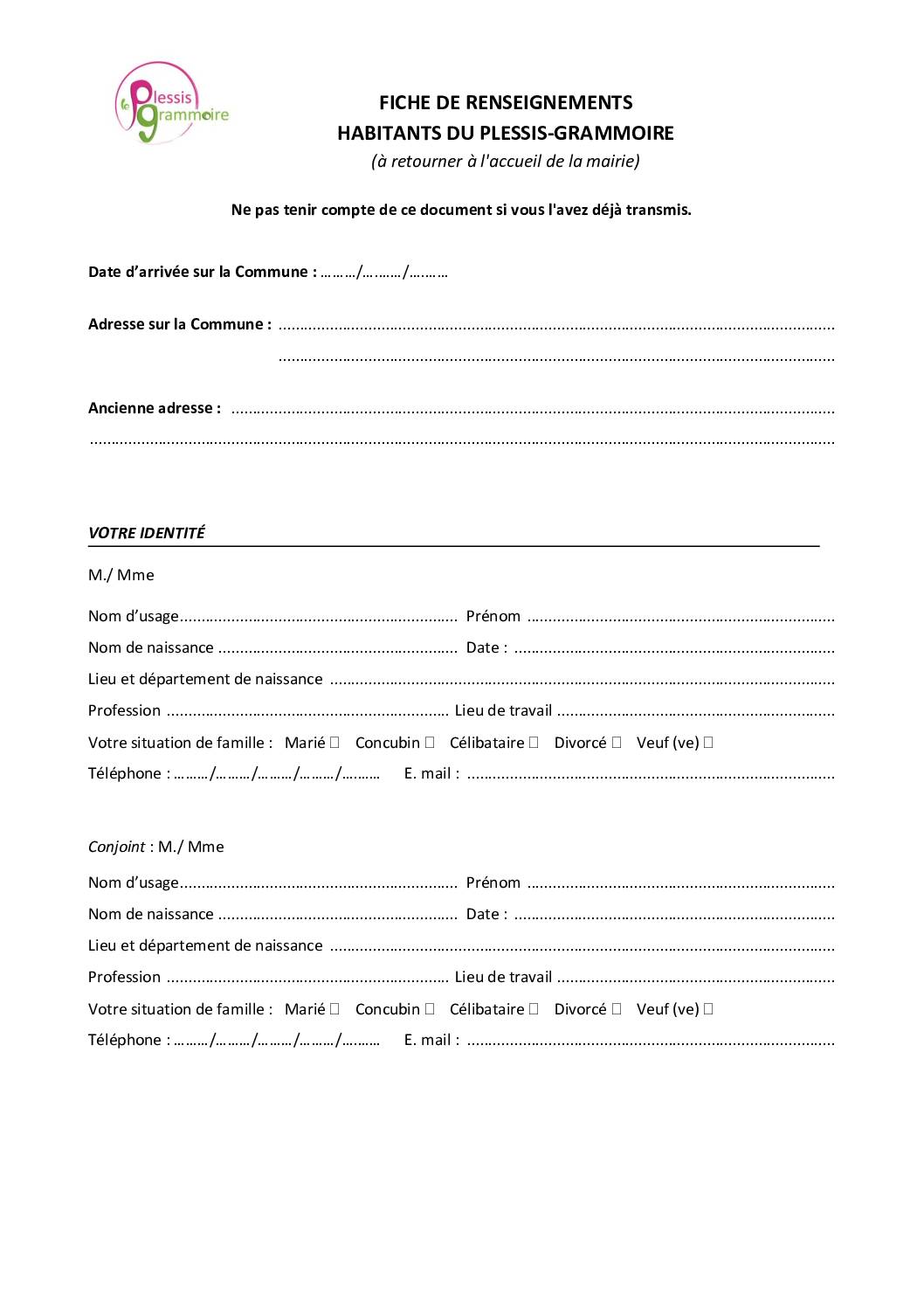 FICHE DE RENSEIGNEMENTS HABITANTS