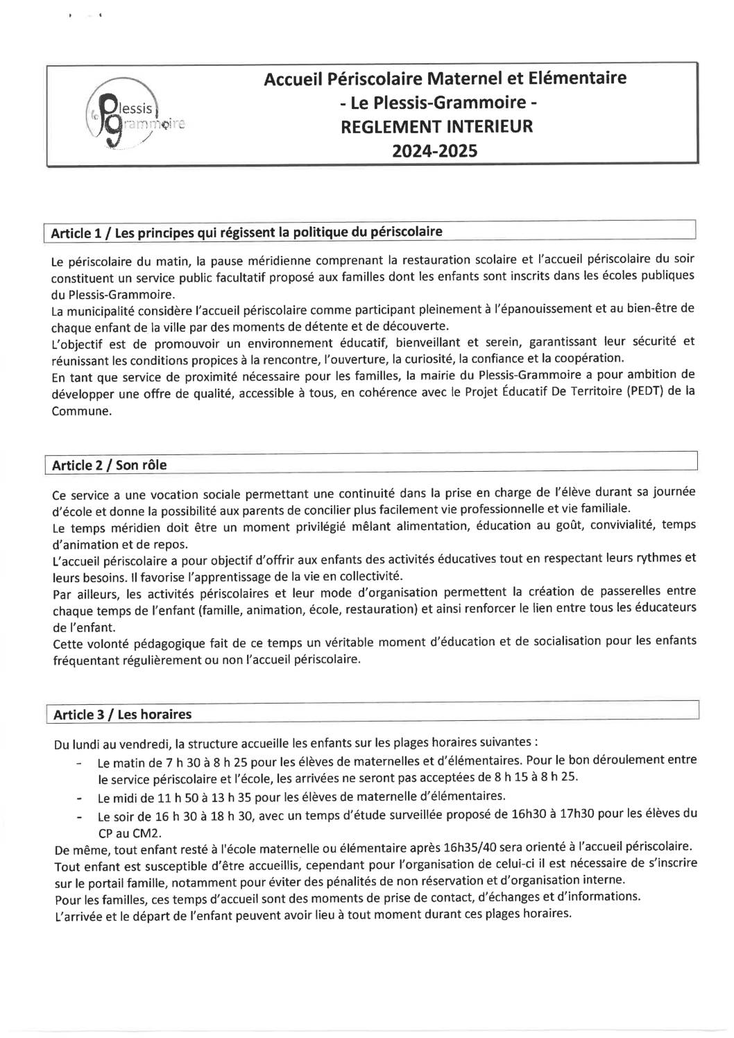 Règlement intérieur 2024-25 Services périscolaires