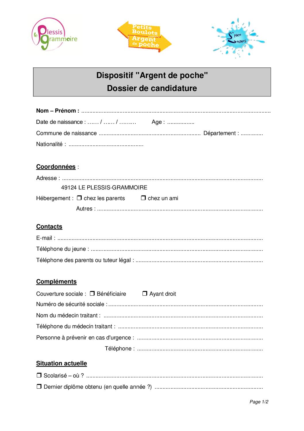 Dossier candidature